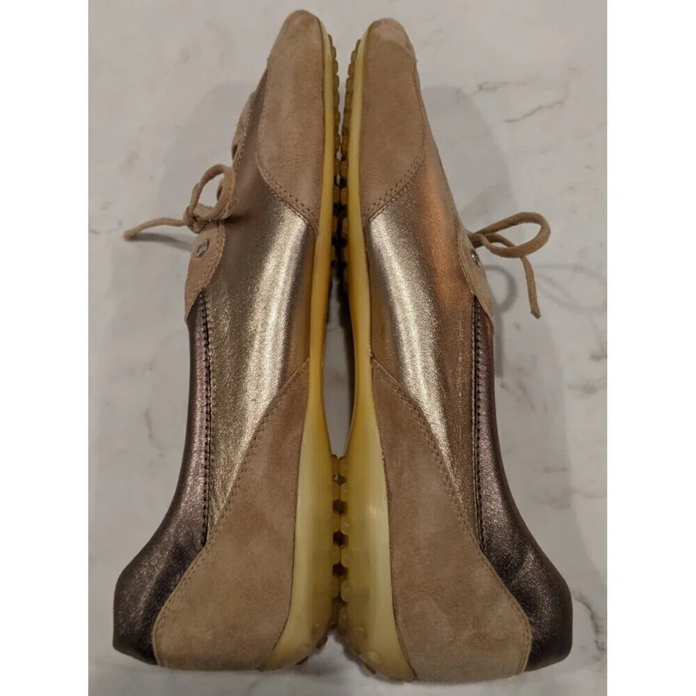 Women's TOD'S Beige Leather & Metallic Gold/Pewter Leather Low-Top Sneakers 11.5